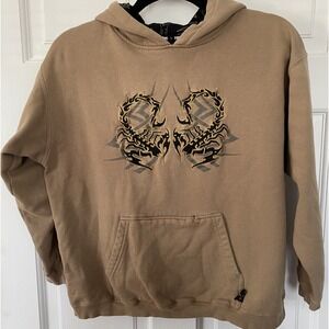 VTG Top‎ Heavy Hoodie Youth XL Tan Scorpion Tribal Embroidered Skater Y2K Grunge